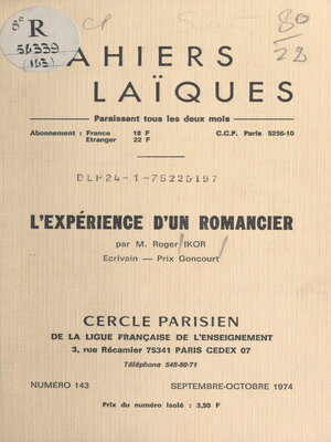cover image of L'expérience d'un romancier